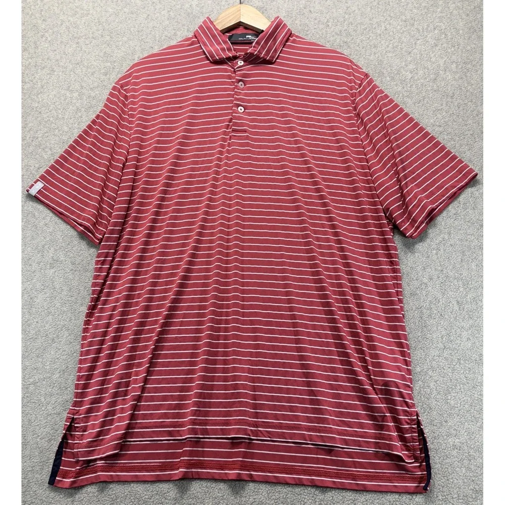 Ralph Lauren Mens Polo Shirt Red White Striped Classic Fit Golf Performance XL